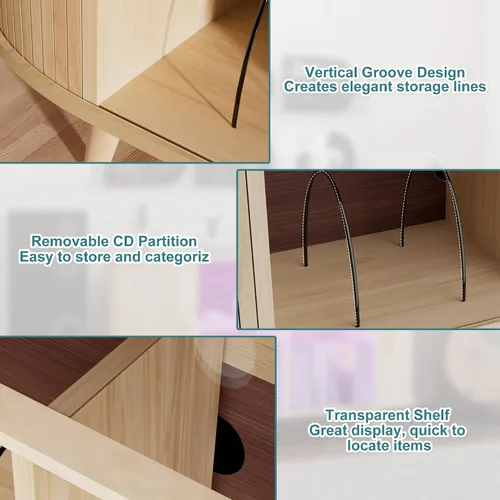 Vista 6 de Soporte para tocadiscos con almacenamiento de vinilo, soporte para tocadiscos con almacenamiento de discos, mesa de soporte para discos de vinilo