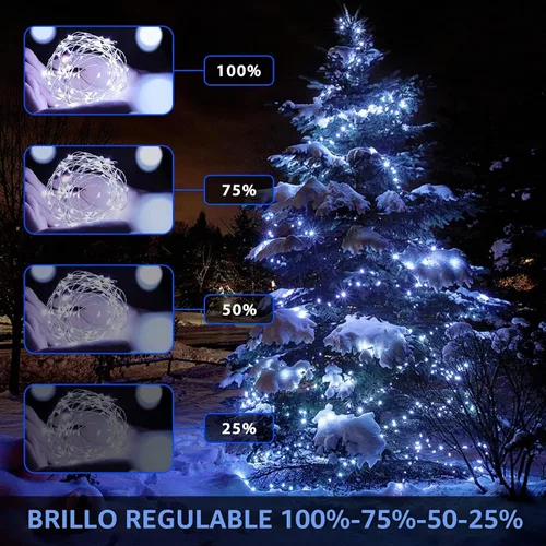 Vista 5 de JMEXSUSS Paquete de 2 luces solares de Navidad impermeables para exteriores, 100 LED de 33 pies, color blanco y multicolor, luces solares de hadas