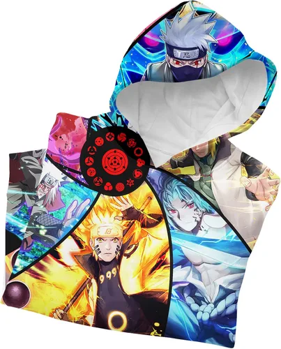 Vista 4 de MOIPZUE Sudadera con capucha unisex con estampado 3D de anime, sudadera con capucha para niños, con bolsillos, abrigo
