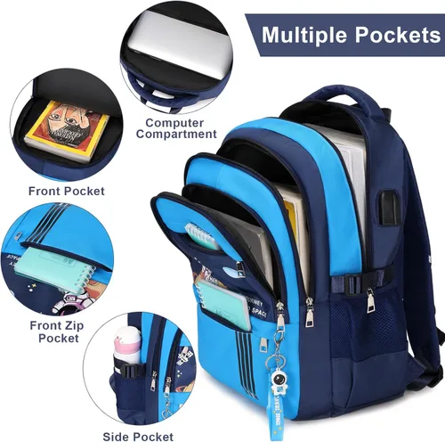 Vista 3 de Mochila para niños - Mochila para niños con bolsa de almuerzo - Juego de bolsa de libros para niños, niñas, adolescentes, escuela primaria