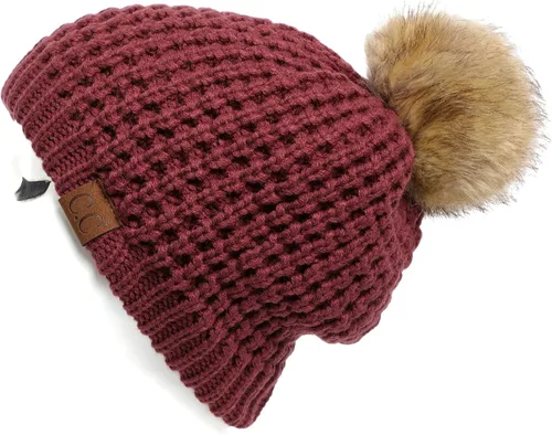 Vista 24 de Gorro unisex liso con pompón y ribete (HAT-43) de C.C Hatsandscarf Exclusives Marfil