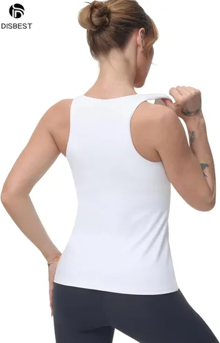 Vista 3 de Camiseta sin mangas de entrenamiento de cuello alto para mujer, brasier deportivo de cobertura completa con sujetadores de estante incorporado