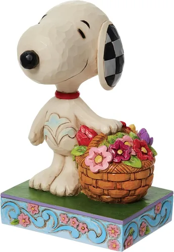 Vista 3 de Enesco Peanuts by Jim Shore Snoopy - Figura con cesta de tulipanes, 4.92 pulgadas, multicolor