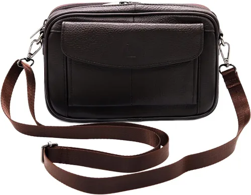 Vista 3 de Bolso bandolera de cuero genuino para hombre, bolso de mensajero, organizador de chequera, cartera