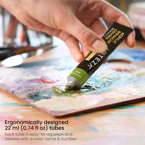 Vista 3 de ARTEZA Juego de pintura acrílica gouache, 36 colores en tubos de 0.7 fl oz, pinturas acrílicas mate opacas para ilustración, diseño, capas, lienzo