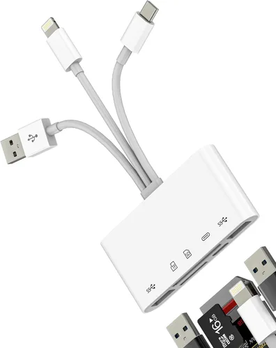 Vista 10 de Adaptador de cargador de lector de tarjetas micro SD Lightning a USB 6 en 1 para iPhone 13 14 Pro Max para iPad Dongle para Apple MFI certificado