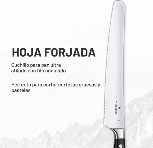 Vista 2 de Victorinox Grand Maitre - Cuchillo para pan y pastelería (10.25 pulgadas, hoja dentada forjada, mango negro)