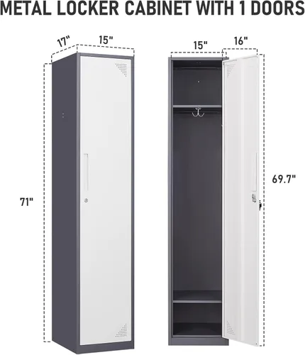 Vista 3 de MIIIKO Armario de metal para empleados, armario de gimnasio con llaves, armario de almacenamiento de metal con 1 puerta para escuela, dormitorio