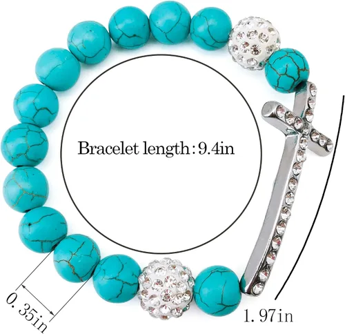 Vista 7 de Bocar Pulsera elástica de cuentas de cristal con cruz lateral chapada en metal