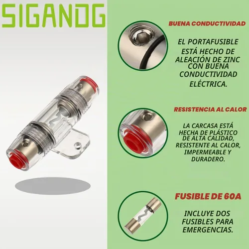 Vista 2 de Portafusibles AGU 20A con cable de alimentación de calibre 8 AWG de 1 pie, 99.9% cobre sin oxígeno
