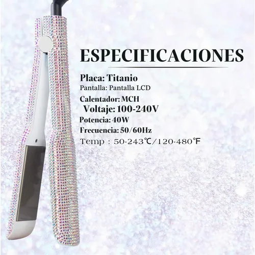 Vista 6 de DORISILK Crystal Diamond - Plancha de pelo de titanio, plancha plana de diamantes de imitación de 2 pulgadas, plancha alisadora de doble voltaje