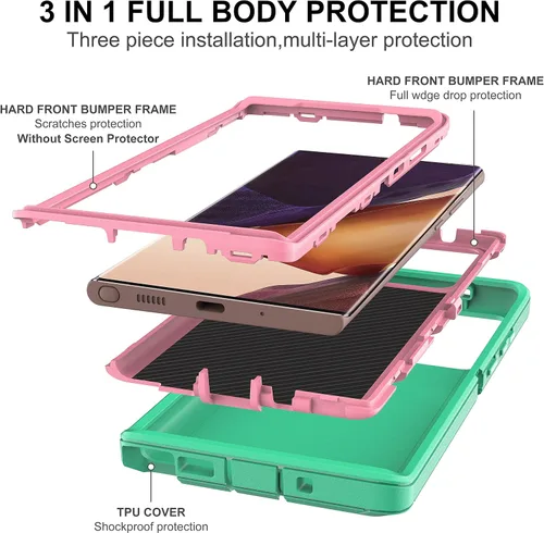 Vista 4 de Funda para Note 20 Ultra, Galaxy Note 20 Ultra con protector de pantalla de TPU flexible autorreparable (paquete de 2), funda de protección 3 en 1