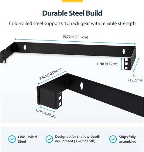 Vista 3 de StarTech soporte de montaje en pared, con bisagra, 1U, 19 pulgadas, para paneles