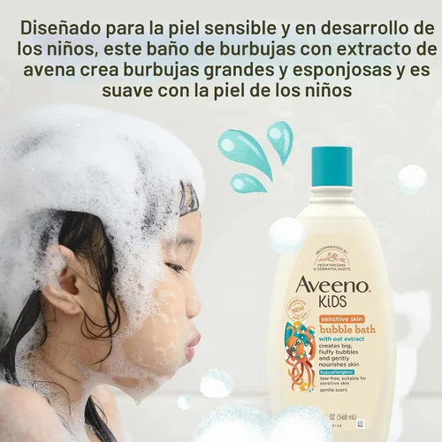 Vista 3 de Aveeno Kids Baño de Burbujas para Piel Sensible 19.2 Onzas