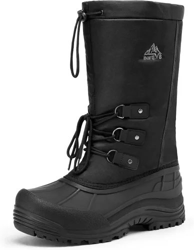 Vista 10 de NORTIV 8 Botas de nieve de invierno impermeables para hombre, con forro de piel aislada, ligeras, altas para exteriores Negro