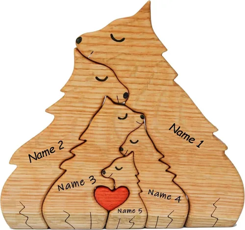 Vista 9 de Rompecabezas familiar de oso de madera personalizado con 2-8 nombres, figuras familiares de animales personalizadas para mamá, papá, regalos