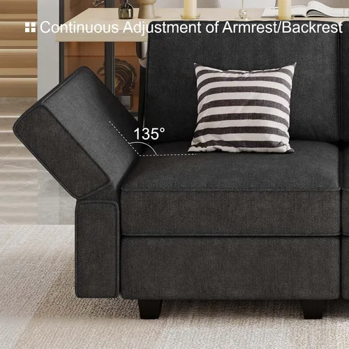 Vista 6 de Belffin Sofá en forma de U Sofá modular reversible de almacenamiento otomano Sofá de 6 plazas sofás grandes Sofá en forma de U Negro