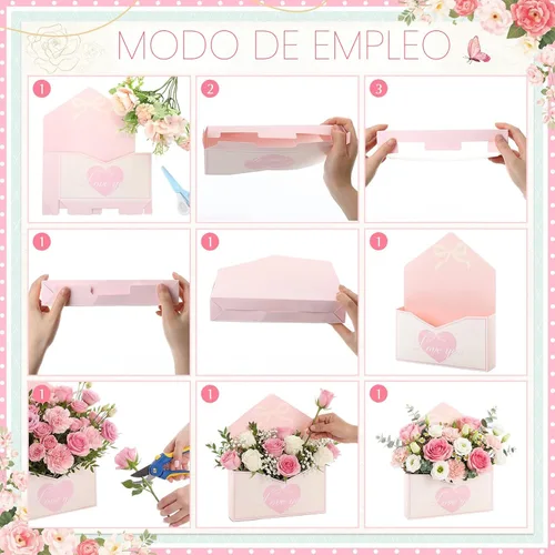 Vista 5 de Geyee 10 cajas sobre para ramo de floristería de graduación clase de 2026, ramo de flores de corazón rosa, embalaje de papel de regalo, bolsas