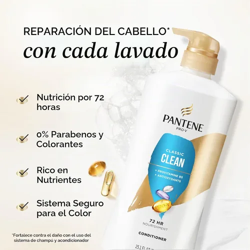Vista 2 de Pantene Classic Clean 72 HR Acondicionador nutritivo 25.1 onzas líquidas