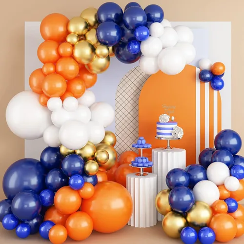 Vista 10 de Arco de globos de pata de perro, 105 piezas de guirnalda de globos con estampado de patas azules y naranjas, globos de papel de aluminio de hueso
