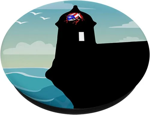 Vista 2 de Puerto Rico Pride Coqui y Morro San Juan PopSockets agarre y soporte para teléfonos y tabletas, Negro