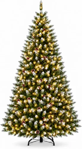 Vista 17 de Garvee 6 FT Prelit Pencil Christmas Tree, 100 Warm White LEDs, 578 Tips Snowy Pine Cones & Mixed Branches, Holiday Tree for Small Spaces