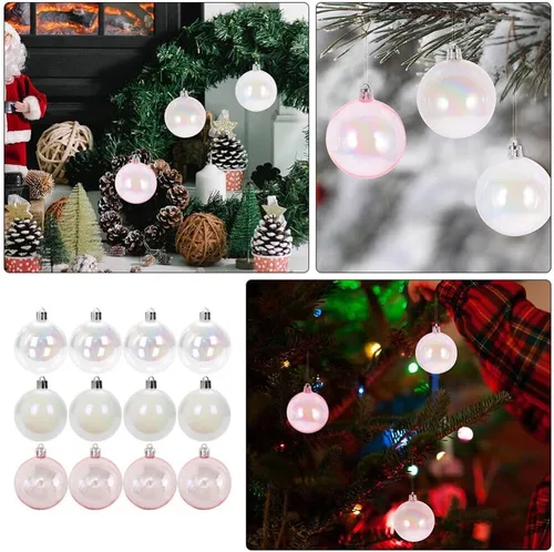 Vista 4 de ABOOFAN Bolas de adornos iridiscentes de Navidad de 3.1 in, 12 piezas de plástico para árbol de Navidad, decoración de esferas pequeñas redondas