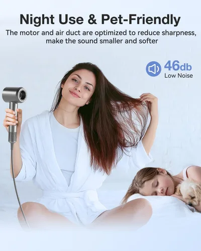 Vista 7 de Secador de pelo, secador de pelo iónico de alta velocidad de bajo ruido con motor de 160000 RPM para secado rápido, secador de pelo portátil