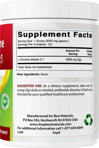 Vista 6 de Best Naturals L-Citrulina Malato 2:1 Polvo 1 Lb