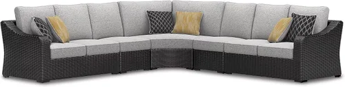 Vista 23 de Signature Design by Ashley Beachcroft - Sofá resistente a la intemperie con tela casual para interiores/exteriores con cojín y 2 cojines Negro