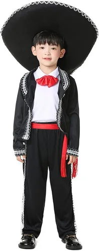 Vista 4 de Boy Mexican Costume Kids Traditional Mariachi Amigo Dance Cosplay Costumes Halloween Outfit Bowtie Belt Suit Outfit