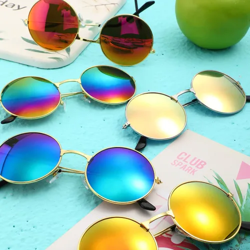 Vista 4 de Blulu 10 pares de lentes de sol redondos hippie de colores circulares estilo años 60, lentes circulares para mujeres y hombres (marco dorado), Marco