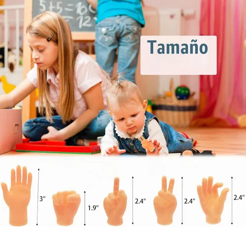 Vista 2 de 14 piezas de manos de dedo diminutas, manos de dedo mini de goma premium, marionetas de mano plana estilo mini para espectáculo de títeres 14 manos