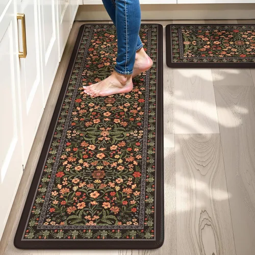 Vista 18 de Collive Tapete Anti Fatiga para Piso de Cocina, Tapetes de Cocina con Diseño Floral Primaveral para Piso Juego de 2, Alfombras para Fregadero Beige