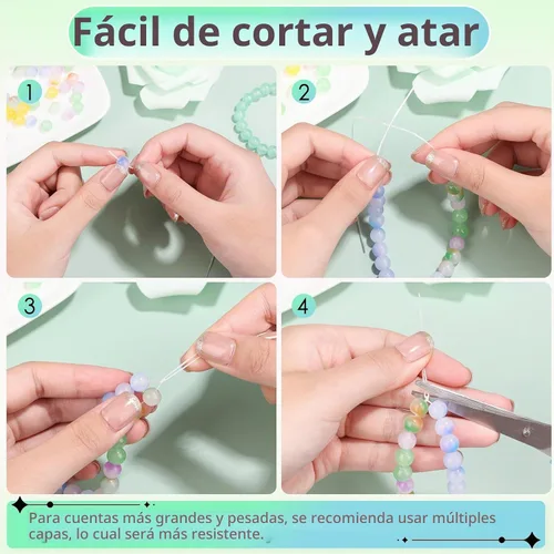 Vista 4 de PAXCOO 2 Rollos de Cuerda Elástica para Pulseras, Cuerda Elástica Mágica para Pulseras, Collares, Cuentas de Arcilla, Cuentas Pony (Blanco)