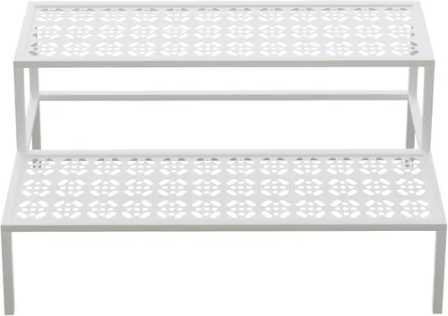 Vista 7 de aboxoo Soporte de metal para plantas de 2 niveles en maceta, soporte múltiple para macetas, estante para plantas de interior, múltiples plantas