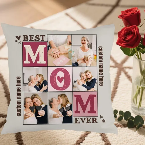 Vista 5 de Customizable Pillowcase with 6 Images and Text Dedicated to Mom, Decorative Cushion offering a Warm Gift for Anniversaries Birthdays Christmas or 6