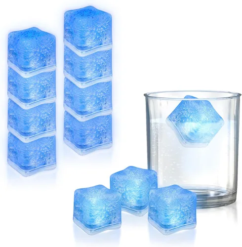 Vista 2 de Windy City Novelties Paquete de 12 cubos de hielo LED azules con 6 modos de luz, innovador botón de encendido/apagado, perfectos para fiestas