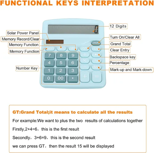 Vista 3 de PATIKIL Calculadora de escritorio, pantalla LCD grande de 12 dígitos, batería solar, doble potencia, función estándar, calculadora electrónica