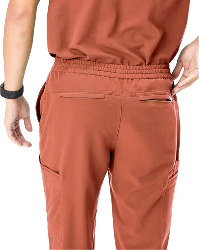 Vista 4 de Mediclo Pantalones médicos médicos para hombre - Sable 7 bolsillos cintura elástica ecológica sostenible FYSEL tela pierna cónica ropa de trabajo