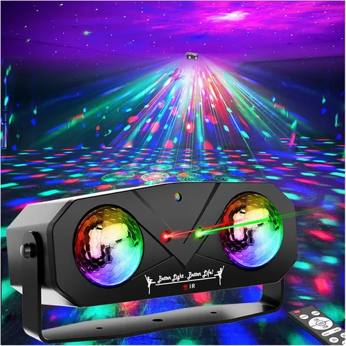 Vista 9 de Luces de fiesta de DJ discoteca, proyector de estrella de bola de discoteca, luces estroboscópicas LED RGB, luz de escenario, activada por sonido