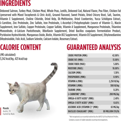 Vista 8 de Nulo Freestyle Alimento para Gatos Trim Alto en Proteínas, Receta de Salmón y Lentejas - Alimento Seco Natural para Gatos Sin Granos para Control