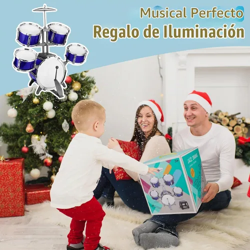 Vista 7 de Juego de batería para niños, 5 piezas, kit de batería de jazz con taburete Azul