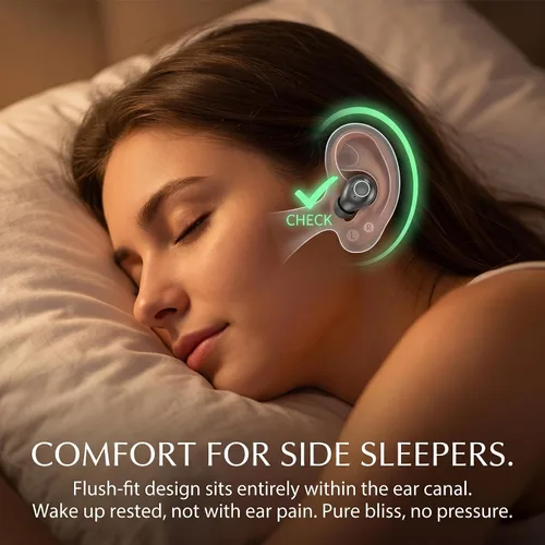 Vista 3 de Auriculares para dormir de lado, ultra mini auriculares inalámbricos Bluetooth 5.4 para dormir, tapones para los oídos ocultos que reducen el ruido