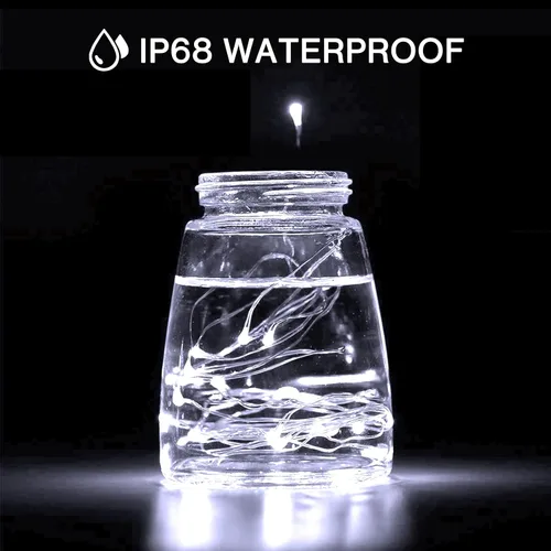 Vista 6 de Olafus Paquete de 16 luces de hadas funcionan con pilas, IP68 impermeable, mini tira de luciérnaga, cable de cobre de 7 pies, luz estrellada micro