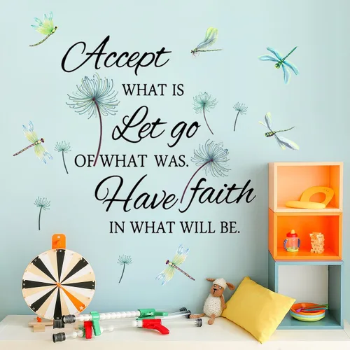 Vista 4 de Calcomanías de vinilo con frases inspiradoras extraíbles, de libélula y frases de pared, calcomanías de frases positivas para el hogar, dormitorio