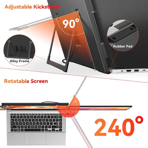 Vista 4 de HotYeah Extensor de pantalla para portátil (solo Windows), monitor doble extendido 1080P de 15.6 pulgadas, pantalla de viaje USB-C para portátil