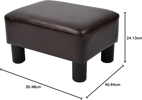 Vista 9 de Taburete otomano de piel sintética con 4 patas de plástico antideslizantes, moderno reposapiés rectangular, taburete pequeño otomano para sala