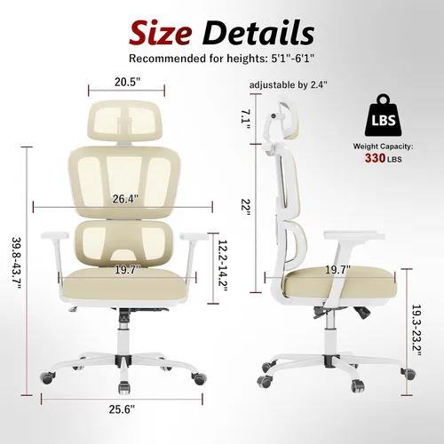 Vista 2 de Silla de oficina con respaldo alto, silla de escritorio de malla, silla ergonómica para computadora con reposacabezas, reposabrazos ajustables 3D