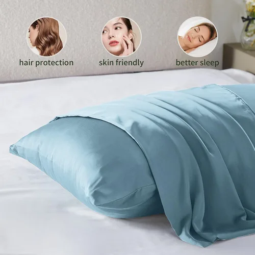 Vista 5 de Fundas de almohada de seda con cremallera, funda de almohada de morera, azul bebé, estándar, 1 unidad 20x26 Silk Pillowcase for Hair and